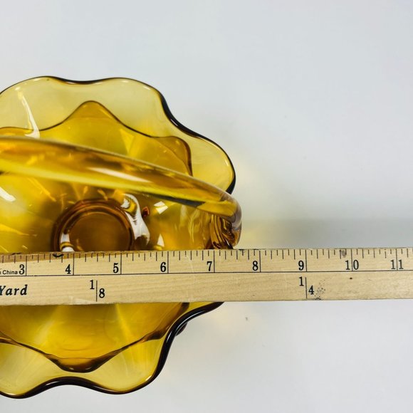 Viking Art Glass Epic Double Crimped Amber Glass Handled Double Flower Basket - Picture 8 of 8